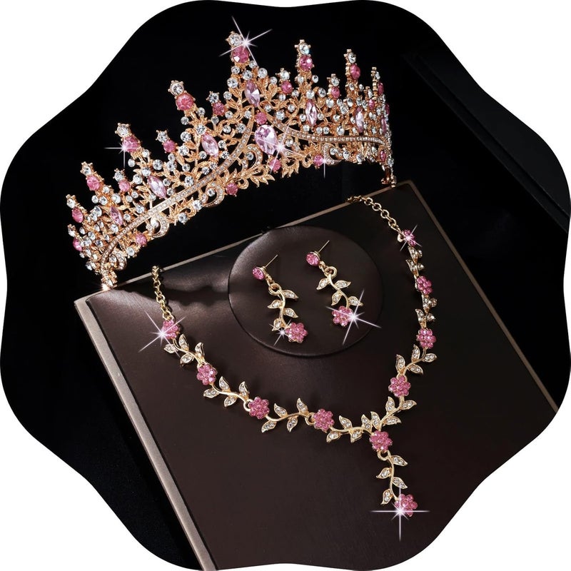 Kamirola Tiaras and Crowns for Women,Tiaras Earrings Necklace, Crystal Bridal Jewelry Set (TR48) - Image 1